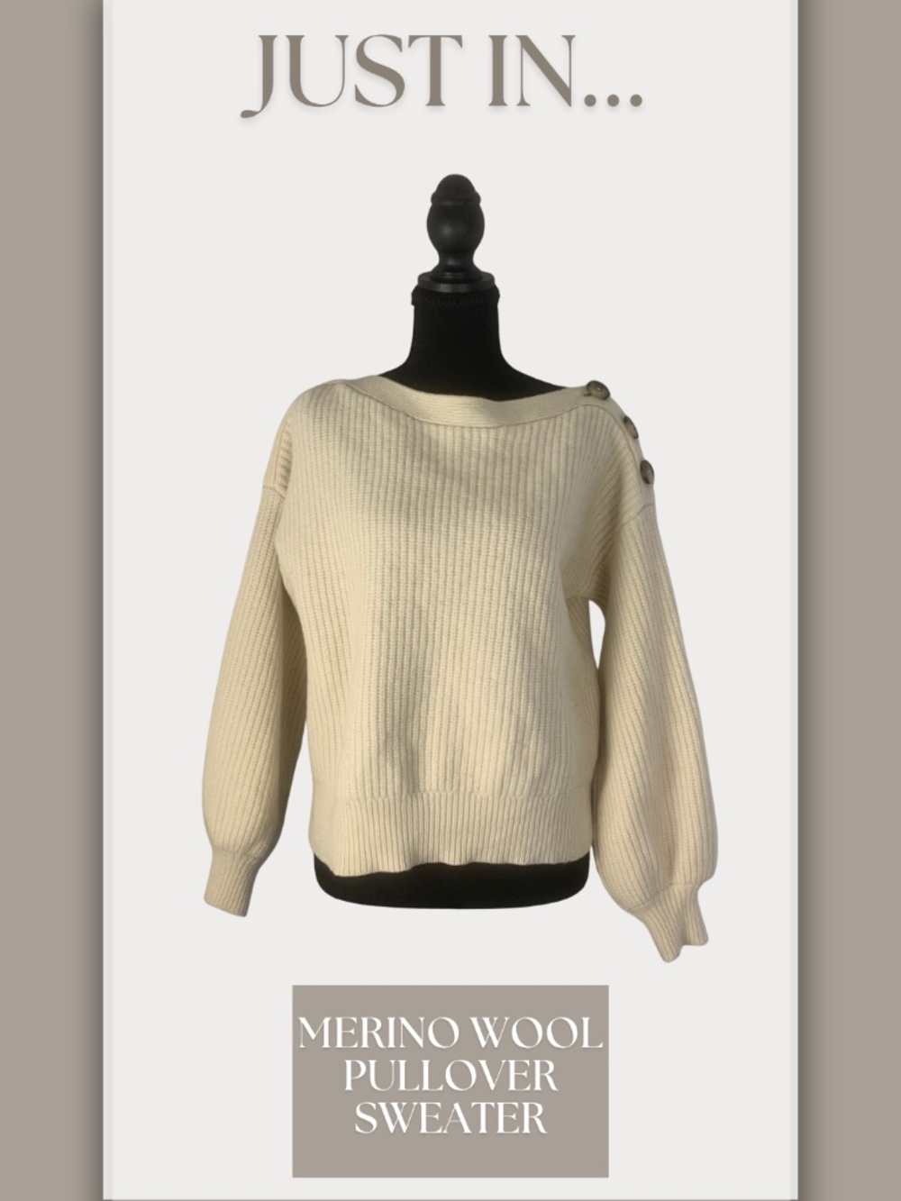 Madewell Cream Ribbed Merino Wool Cowl Sweater Shoulder Buttons Boho Minimalist